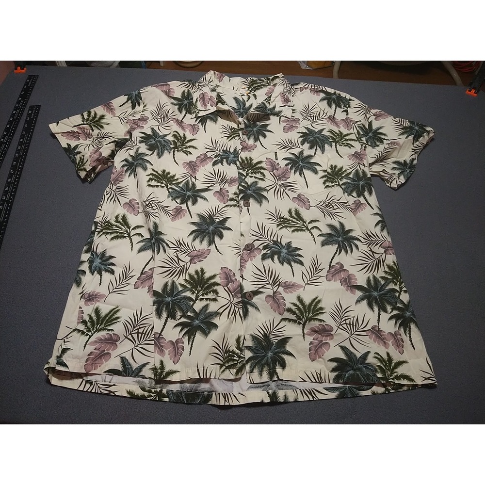 Palmwave Hawaiian Shirt Men XXL White Floral Island Tropical Vacation Palm Trees